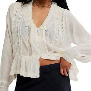 Free People Elodie Lace Trim Ruffle Hem Blouse